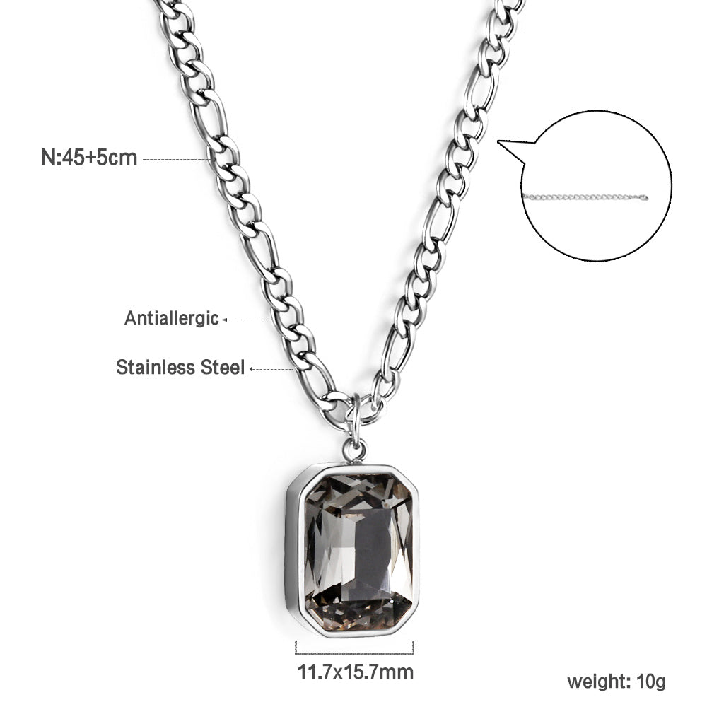 Rectangular Pendant with White Diamonds Necklace 45+5cm asonjewelry